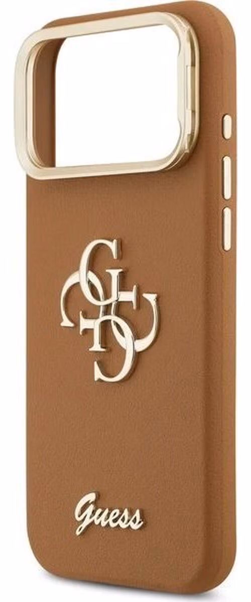 Guess PU Grained 4G Logo Stand Camera Frame kryt iPhone 17 Pro hnedý