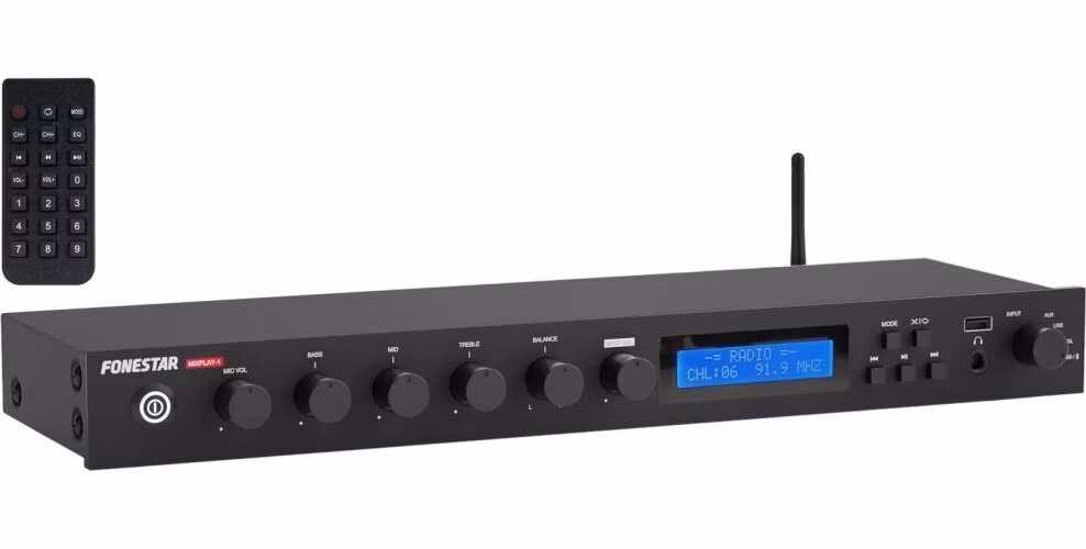 Fonestar MIXPLAY-1 Multi-přehrávač s rekordérem, FM/USB/MP3/BT, Mic priorita, opt/koax, 3 výstupy, XLR, rack 1U