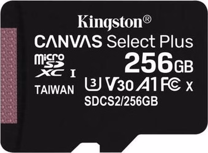 KINGSTON 256GB microSDXC CANVAS Plus Memory Card 150MB/s Read, UHS-I Speed Class, U1, V10, A1 - bez adaptéru