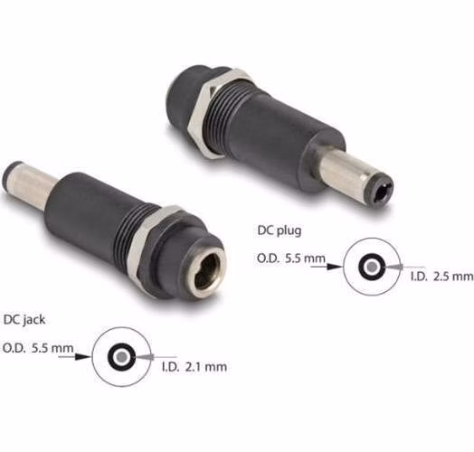 Delock Adaptér DC 5,5 x 2,1 mm samice na stejnosměrný konektor 5,5 x 2,5 mm