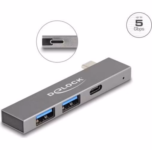 Delock 3 portový štíhlý USB Hub USB Type-C™ na 1 x USB 5 Gbps USB Type-C™ + 2 x USB 5 Gbps Typ-A