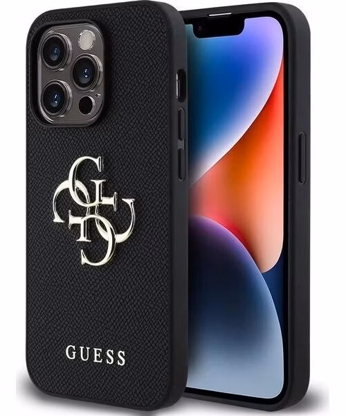 Guess PU Grained 4G Metal Logo kryt iPhone 13 Pro čierny