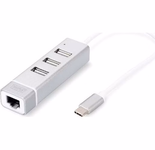 DIGITUS USB 2.0 3-Port Hub &amp; Rychlý Ethernet LAN Adaptér s konektorem typu C