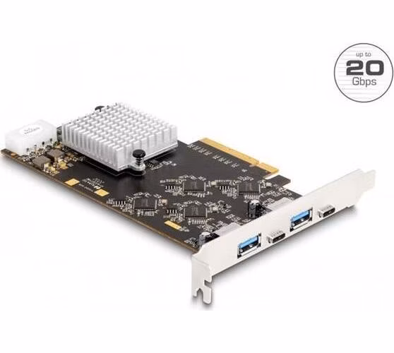 Delock PCI Express x8 karta se 2 x USB 20 Gbps USB Type-C™ samice a 2 x USB 5Gbps Typu-A samice - Quad Channel