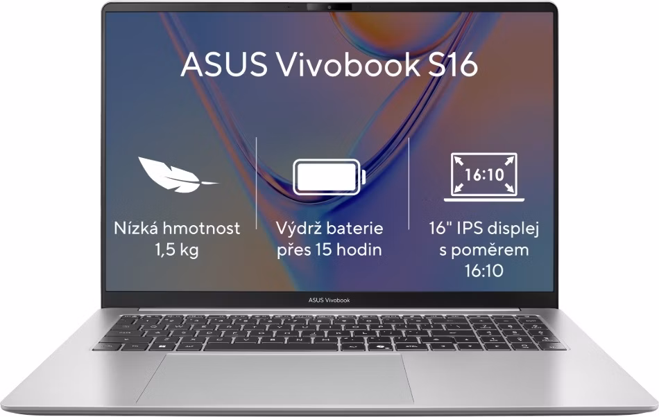 ASUS Vivobook S16 S5652MA-TK109W, Core 7 350, 16.0˝ 1920x1200 WUXGA, UMA, 16GB, SSD 512GB, W11H, bez AC ada