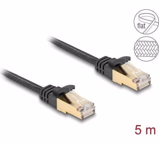 Delock Síťový kabel RJ45 s pleteným opláštěním, Cat.6A, ze zástrčky U/FTP na zástrčku, 5 m, černý
