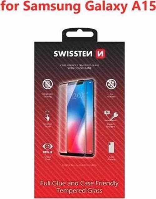 SWISSTEN SKLO FULL GLUE, COLOR FRAME, CASE FRIENDLY PRO SAMSUNG GALAXY A15 / A15 5G ČERNÉ