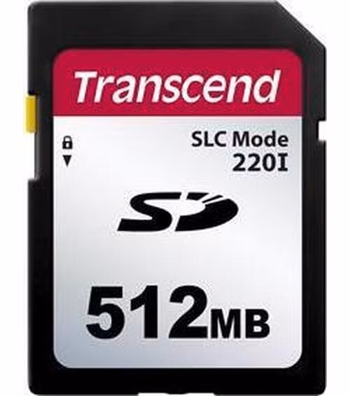 Transcend 512MB SD220I MLC průmyslová paměťová karta (SLC Mode), 22MB/s R,20MB/s W, černá