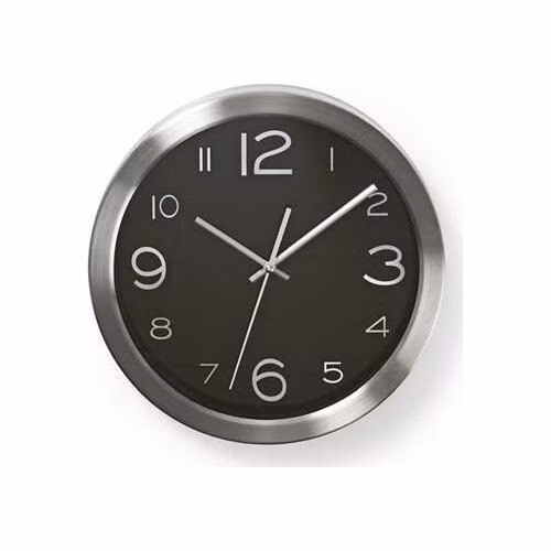 Nedis CLWA010MT30BK - Kulaté Nástěnné Hodiny | Průměr 30 cm | Černá a Nerezová Ocel