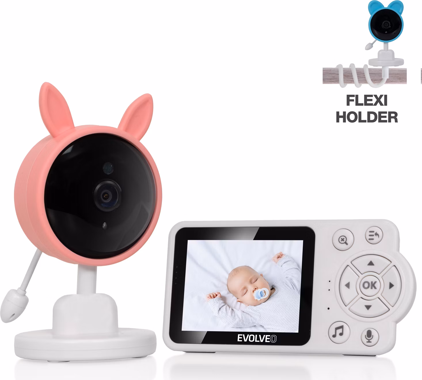 EVOLVEO Baby Monitor N3, LCD displej, IR přísvit, růžová