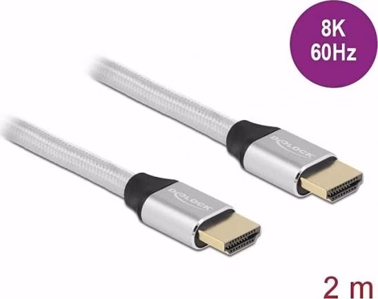 Delock Ultra vysokorychlostní HDMI kabel, 48 Gbps, 8K 60 Hz, stříbrná 2 m certifikovaný