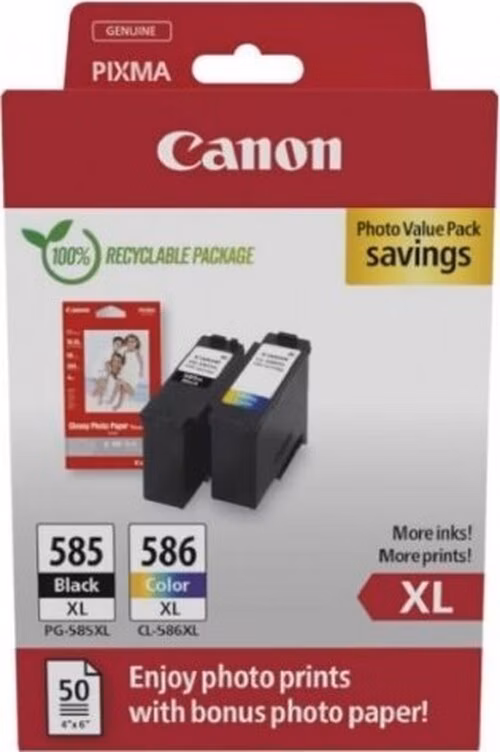 Canon Cartridge PG-585XL/CL-586XL černá/barevná + Canon PAPÍR GP-501 4X6 50