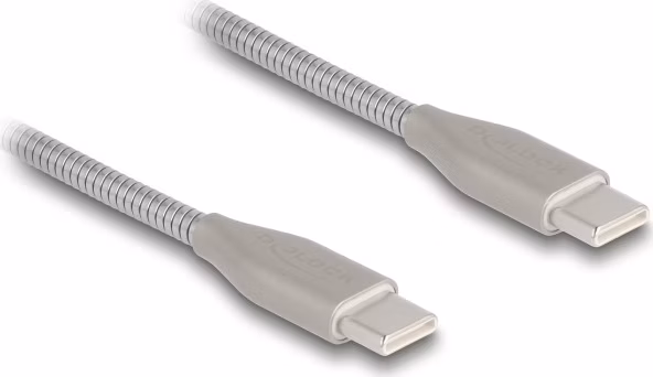 Delock Kabel USB-C™ USB 2.0 s kovovým opláštěním, ze zástrčky USB Type-C™ na zástrčku PD 3.0, 60 W, 1 m, stříbrný