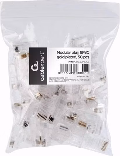 Gembird Modular plug 6u" gold plated, 50 pcs per bag
