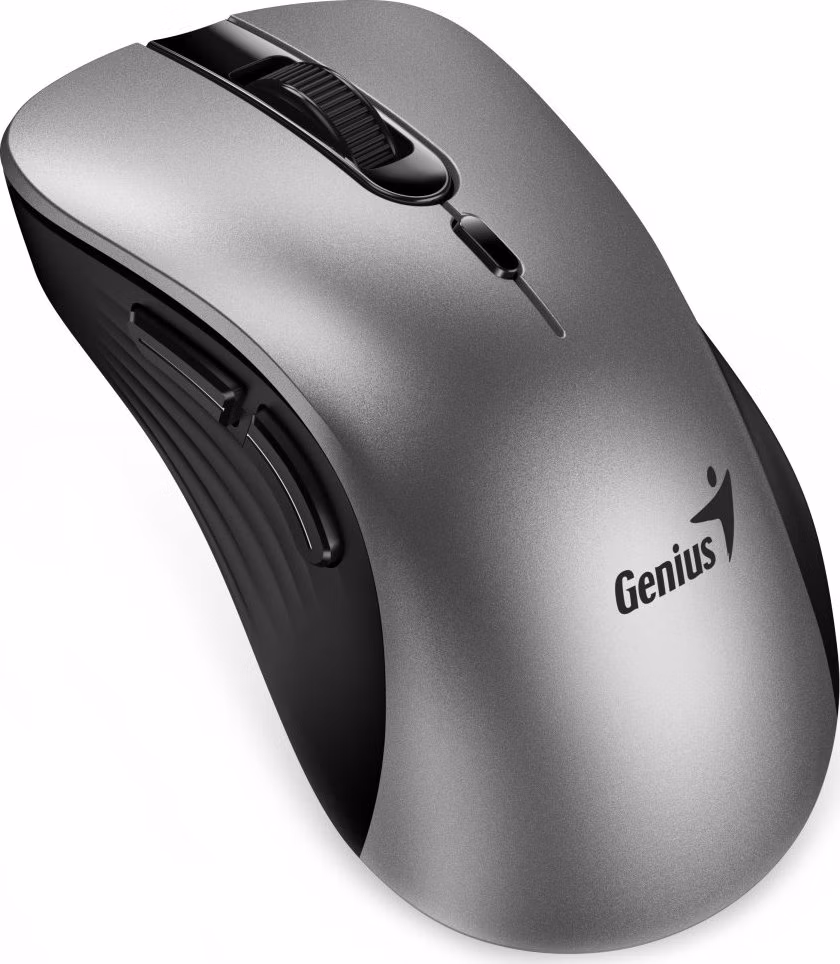 Genius Ergo 8100S AI, Myš, bezdrátová, ergonomická, optická, 1600DPI, 6 tlačítek, USB, Copilot, tichá, stříbrno-šedá