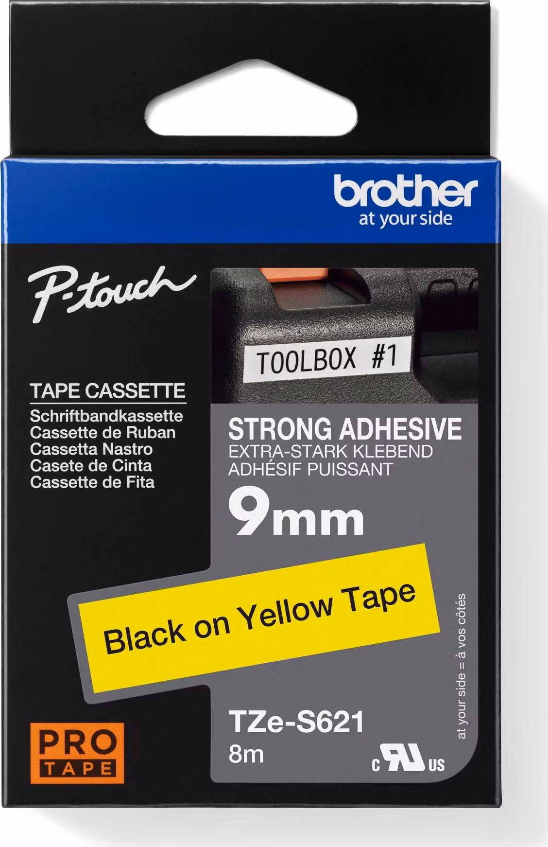 BROTHER TZES621 - kazeta TZ so šírkou 9 mm, extrémne priľnavý laminát TZE-S621, žlté/čierne písmo