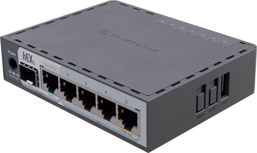 MIKROTIK RouterBOARD hEX S (2025) + L4 (950MHz, 512 MB RAM, 5xGLAN switch 1x SFP2.5G, USB, plastic case, zdroj)