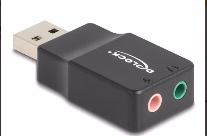 Delock Externí USB zvuková karta se zvukovým adaptérem Plug &amp; Play se 2 x stereofonními konektory 3,5 mm pro PC, laptop