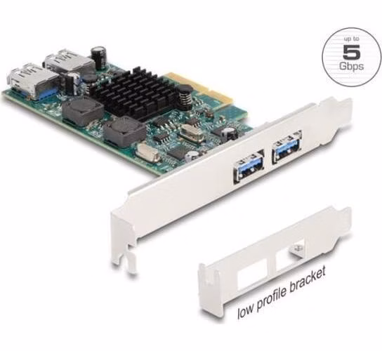 Delock PCI Express x4 karta na 2 x externí USB 5 Gbps Typ-A + 2 x interní USB 5 Gbps Typ-A, Duální - Low profile
