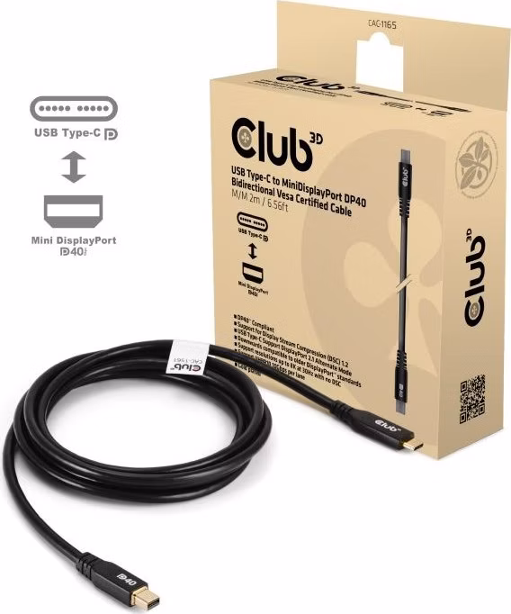 Club3D Kabel USB-C na MiniDisplayPort 2.1, 8K30Hz, DSC1.2, UHBR10, 2m