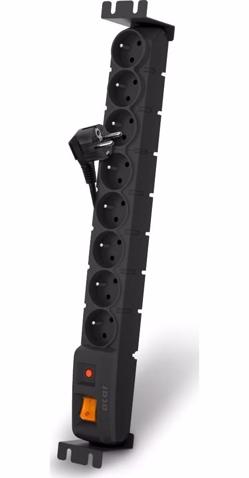 19" napája.panel ACAR S8/5m 8x220V Black+prep.ochr.10A