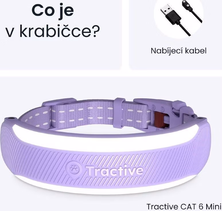 Tractive CAT 6 Mini – chytrý GPS lokátor pro kočky a monitor zdraví s integrovaným obojkem - levandulový