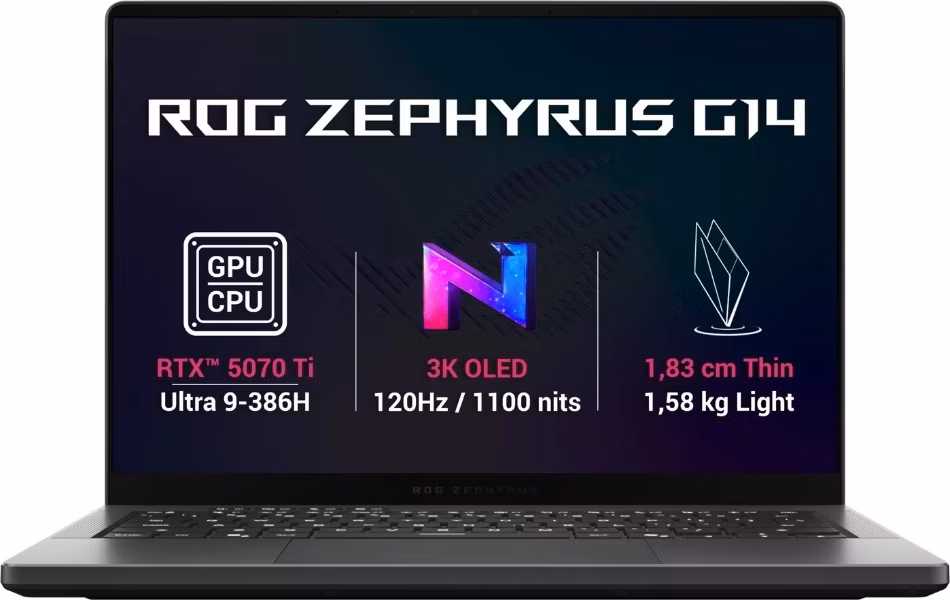 ASUS ROG Zephyrus G14 - Ultra 9 386H/32GB/1TB SSD/RTX 5070 Ti 12GB/14"/2,8K/OLED/120Hz/2y PUR/Win 11 Home/šedá