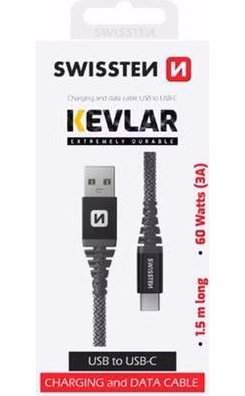 Swissten datový kabel ARAMID REINFORCED - USB / USB-C 1,5 M antracit