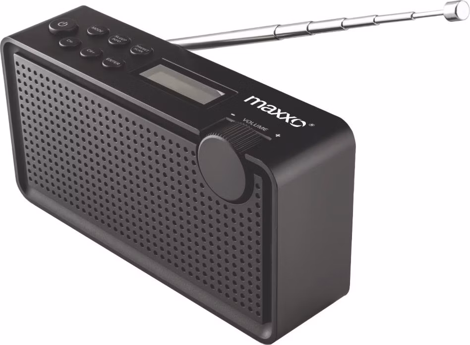 Maxxo rádio PB01/ DAB+/ FM 87,5 - 108MHz/ příkon 5V - 1A/ výkon 2W/ 3,5mm Jack/ až 8 hod.