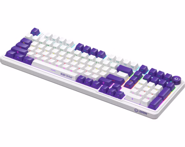 Lorgar KBA4195WH, mechanická herná klávesnica, 101 klávesov, Toxic Purple Switch, Hot-Swap, RGB, USB-C