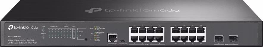 TP-Link SG3218XP-M2 Omada Switch 16x 2,5GLAN (8x Non-PoE + 8x PoE+), 2x 10G SFP+, PoE budget 240W, 1U 19"