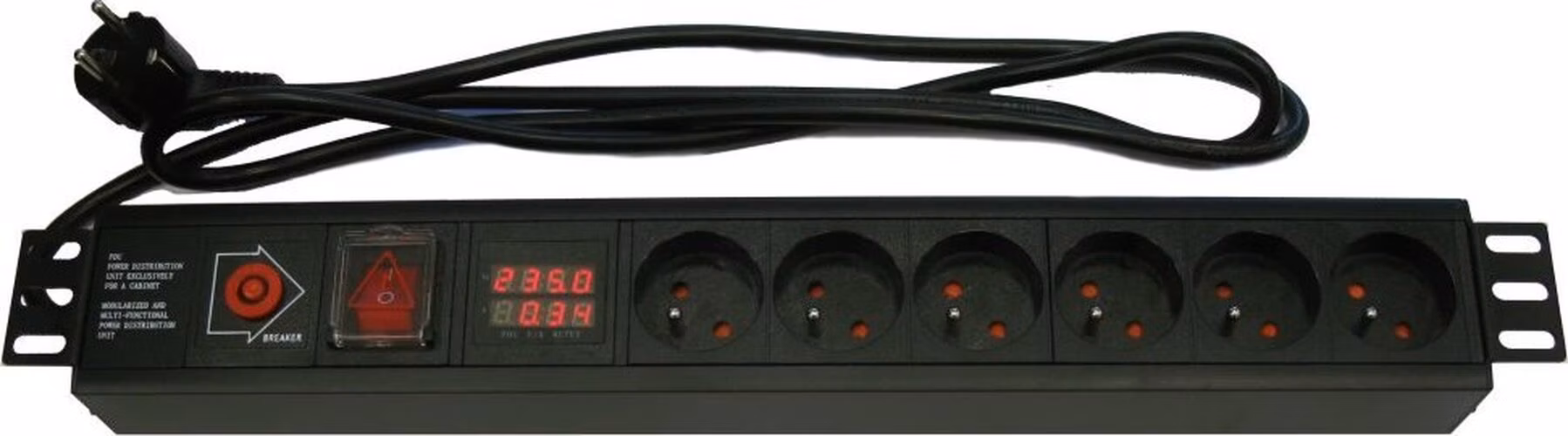 XtendLan 19'' rozvodný panel 6x 230V, ČSN, vypínač, nadproudová ochrana, měření spotřeby (např. při home office), 1,8 m