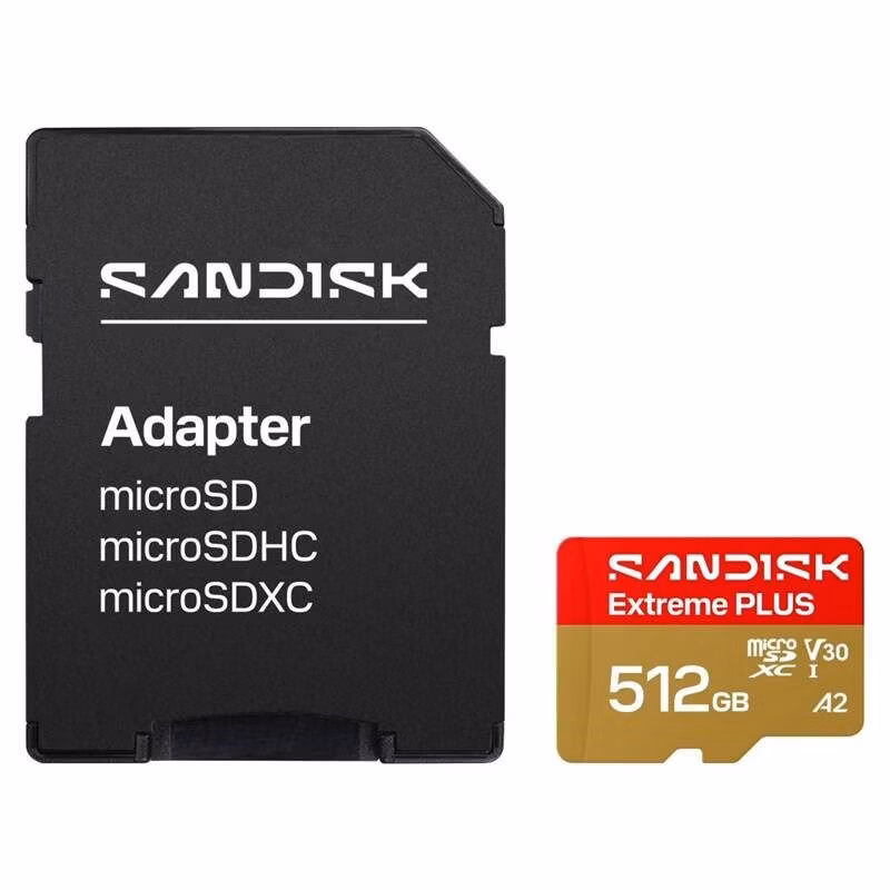 SanDisk MicroSDHC karta 512GB Extreme PLUS (R250/W1700MB/s, UHS-I V30, Rescue Pro Deluxe) + adaptér