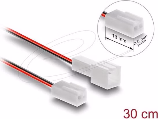 Delock Prodlužovací kabel ventilátoru ze zástrčky na zásuvku, 2 pinový, 30 cm