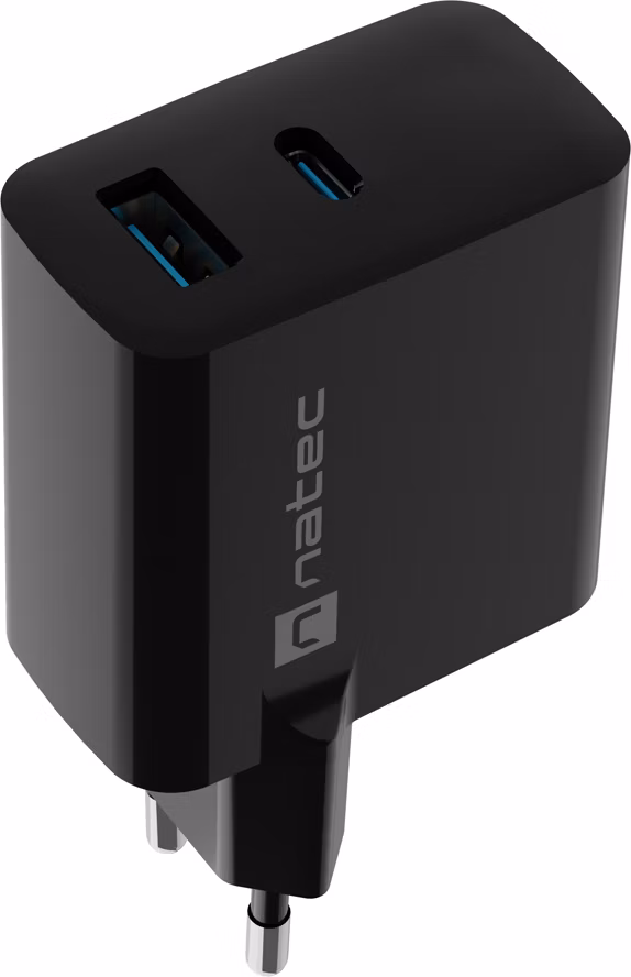 Univerzálna USB nabíjačka Natec RIBERA GaN 45W, 1X USB-A, 1X USB-C, čierna