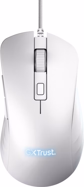 Trust GXT924W YBAR+/Herní/Optická/Pro praváky/25 600 DPI/Drátová USB/Bílá
