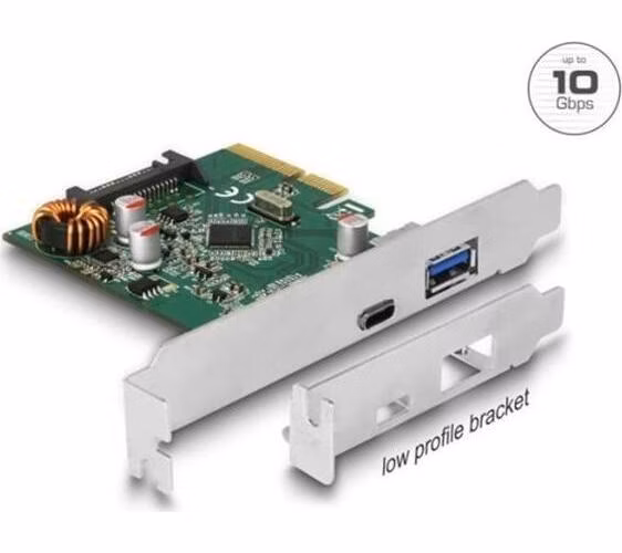 Delock PCI Express x4 Karta na 1 x externí USB Type-C™ samice + 1 x externí USB Typ-A samice SuperSpeed USB 10 Gbps