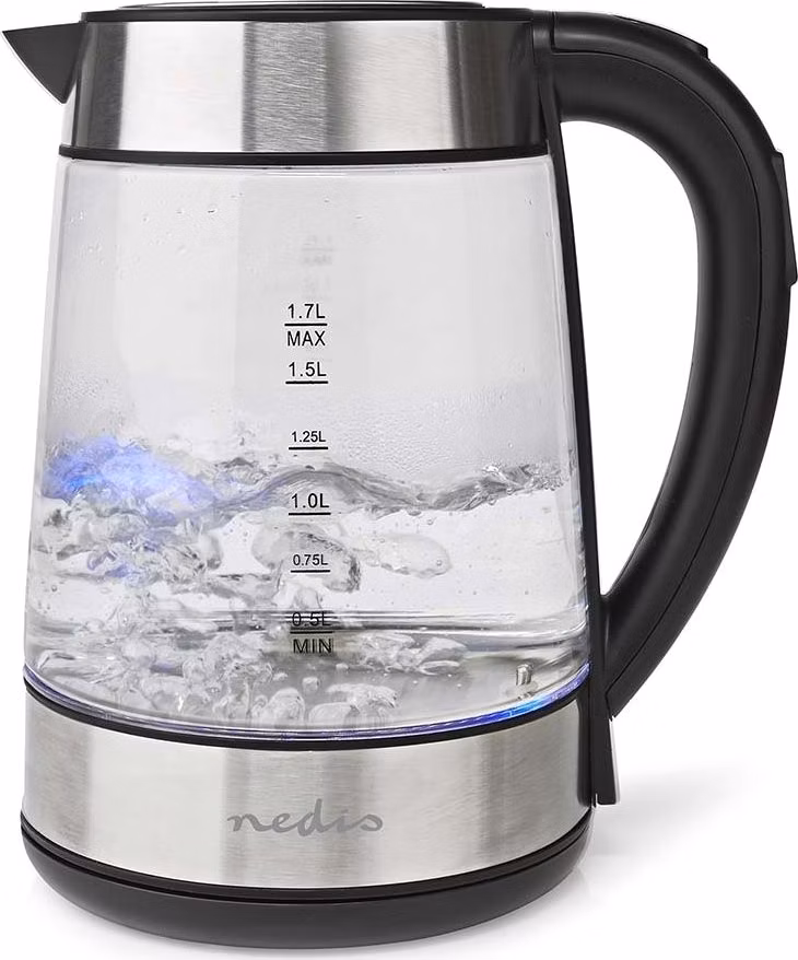 Nedis KAWK320EGS - Rychlovarná konvice | 1.7 l | Sklo | Transparentní | 60,70,80,90,100 °C | Ukazatel teploty | Otočný o 360 stupň