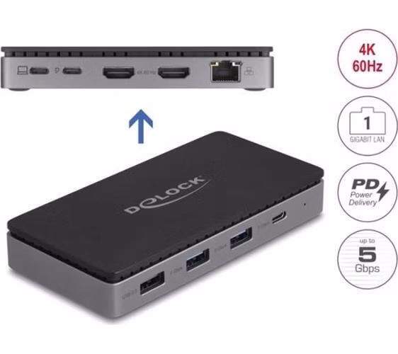 Delock Dokovací stanice USB Type-C™ 4K - duální HDMI MST / USB / Gibabit LAN / PD 3.0 85 W