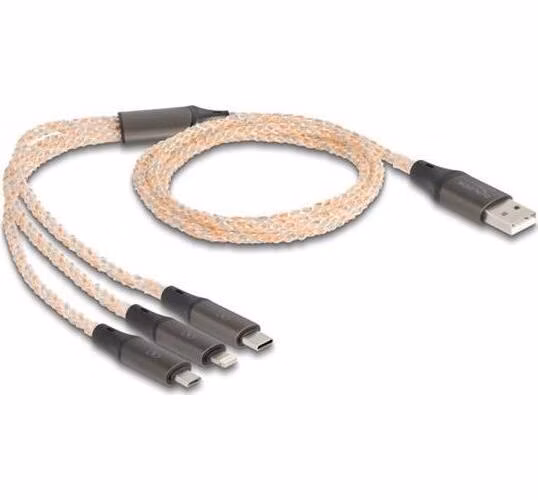 Delock Nabíjecí kabel USB RGB 3 v 1 z Typ-A na Lightning™ / Micro USB / USB Type-C™, 1,20 m