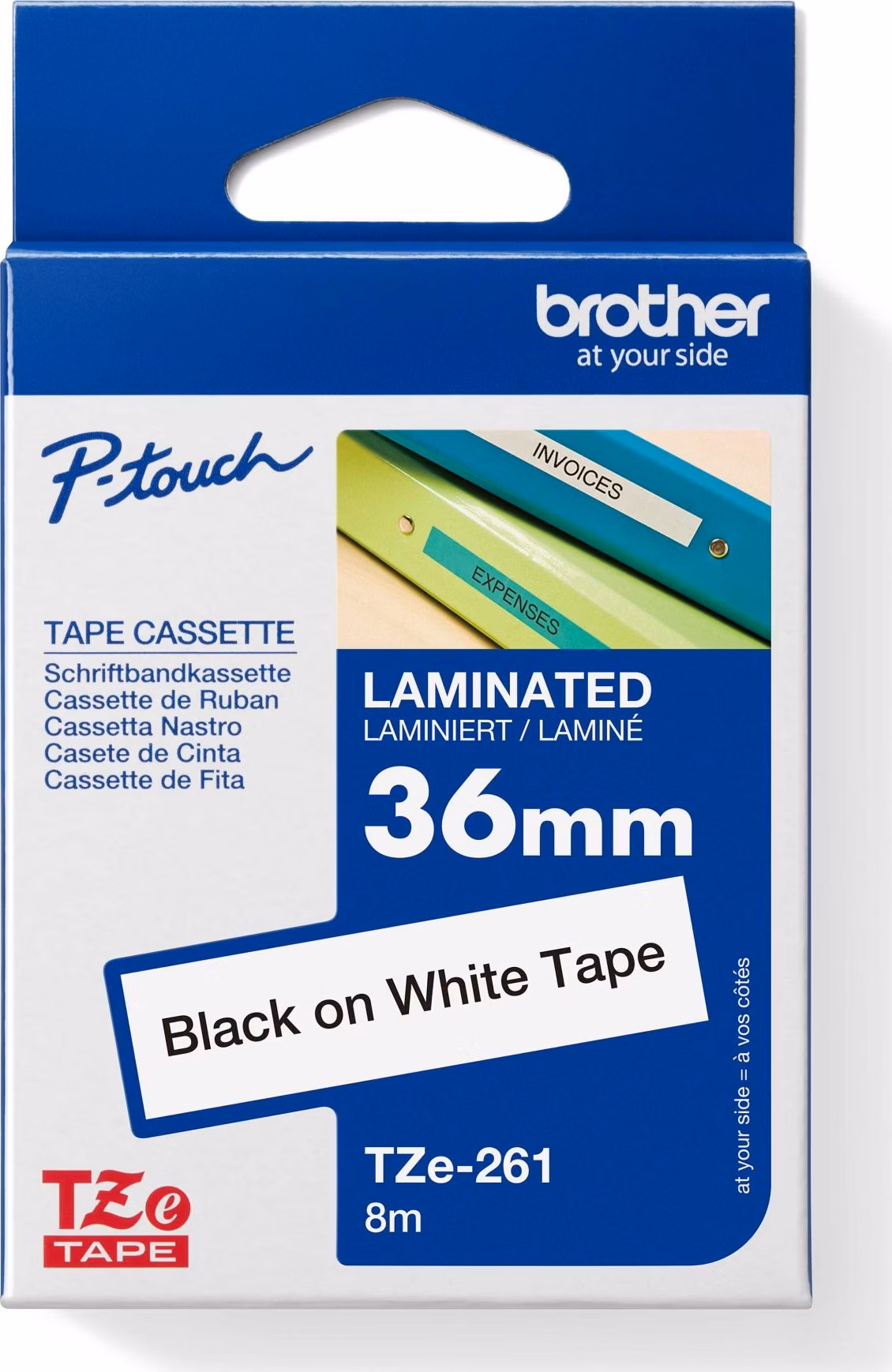 BROTHER TZE261 - TZ kazeta 36 mm široká, laminovaná TZE-261, biela/čierna farba písma