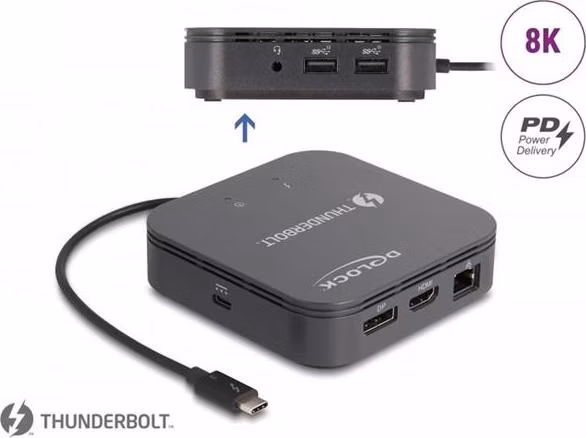 Delock Thunderbolt™ 3 Mini Dokovací stanice 8K - DisplayPort / HDMI / USB / LAN / Audio / PD 3.0