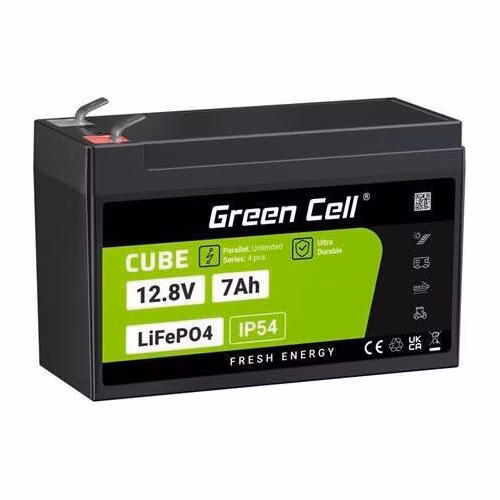 Green Cell CUBE LiFePO4 akumulátor 7Ah 12,8V 89,6Wh lithium-železo-fosfát pro UPS nepřerušitelné napájecí zdroje, monitoring
