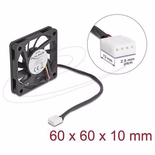 Delock Axiální ventilátor: 12 V DC, 60 x 60 x 10 mm, černý