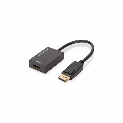 Digitus DisplayPort kabelový adaptér, DP - HDMI typ A M / F, 0,2 m, s blokováním, HDMI 2.0, akt., CE, zlato, bl