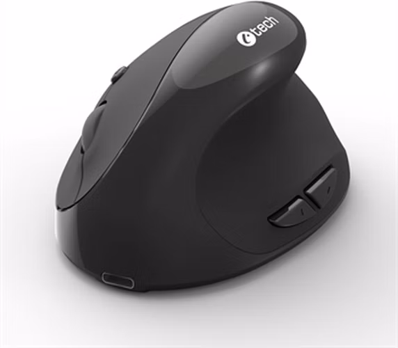 C-TECH myš VEM-17, vertikální, Dual mode, bezdrátová, BT5.0 + 2,4GHz, 1600DPI, černá