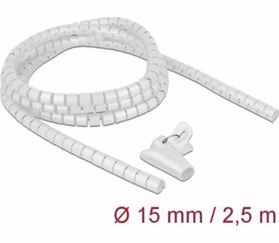 Delock Spirálová hadice se vtahovacím nástrojem 2,5 m x 15 mm, bílá