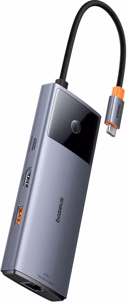 Baseus hub Series 2 USB 6v1 (USB-C/HDMI4K60Hz/USB-C(10Gbps)/USB-A(10Gbps)/RJ45/USB-C(PD) sivý