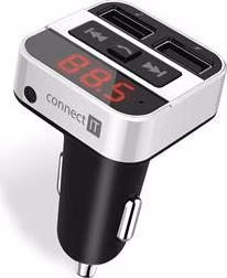 CONNECT IT InCarz Bluetooth transmitter,USB nabíječka, Handsfree, přehrávač, STŘÍBRNÝ