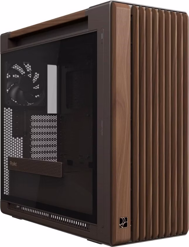 ASUS case PROART PA602 WALNUT WOOD RETRO TG, Mid Tower, průhledná bočnice, hnědá